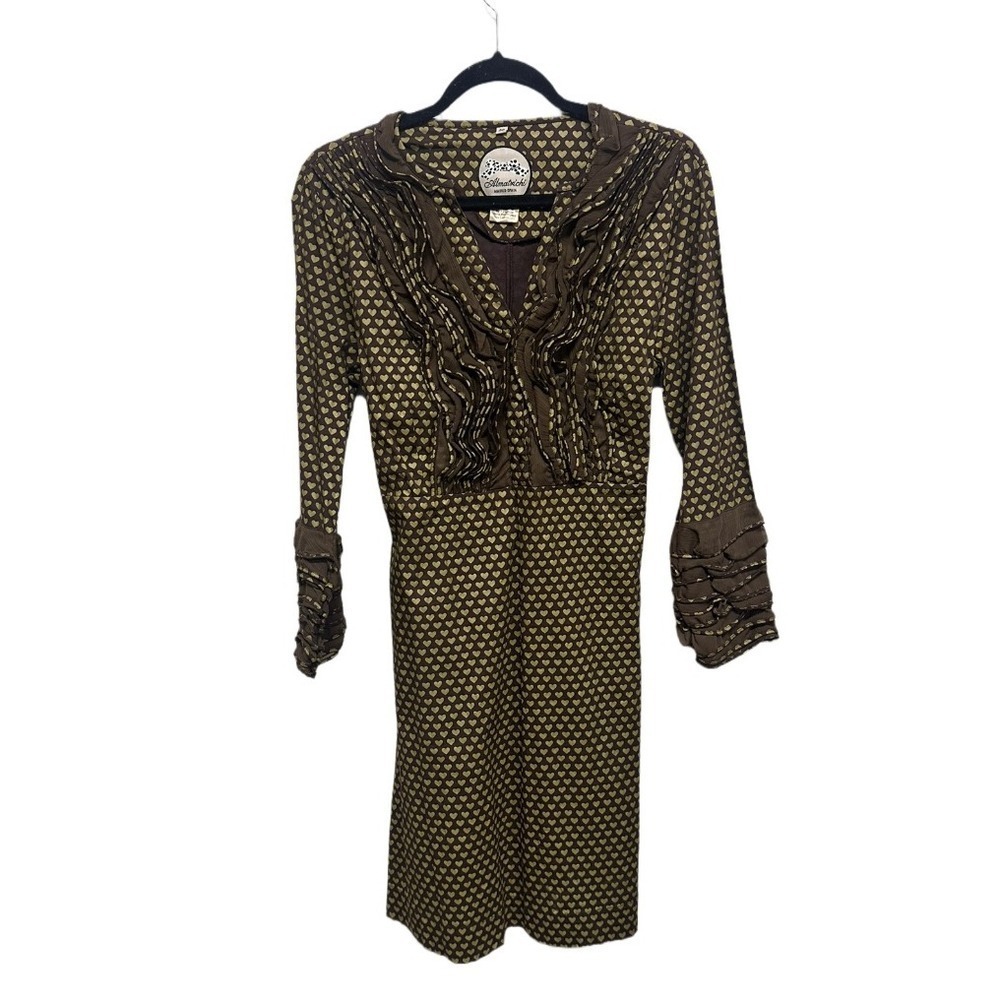 Almatrichi Dress Brown Gold Heart Ruffle Made In Madrid Spain 46 (US 12)